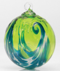 Glass Eye Studio Aqua Wave Mt. St. Helens Volcanic Art Glass Ornament