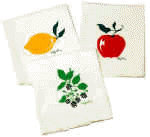Hand screened for PNW Shop, these large (21"X40"), 100% cotton tea towels have bright lemon, apple and blackberry graphics.�